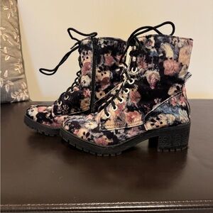 Unionbay Velvet Floral Lace-Up Ankle Boots